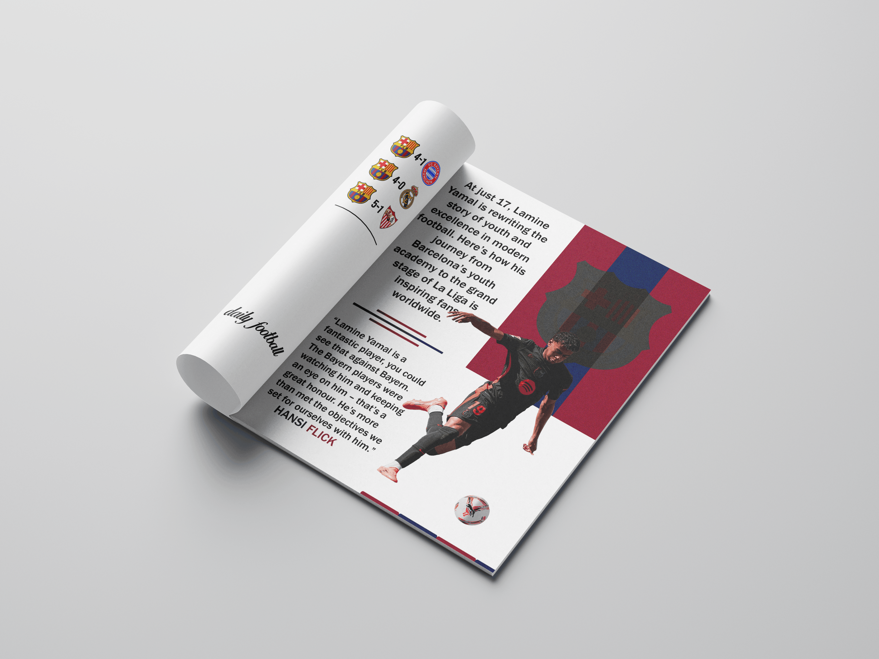 Golazogg football magazine print design: rolled feature spread