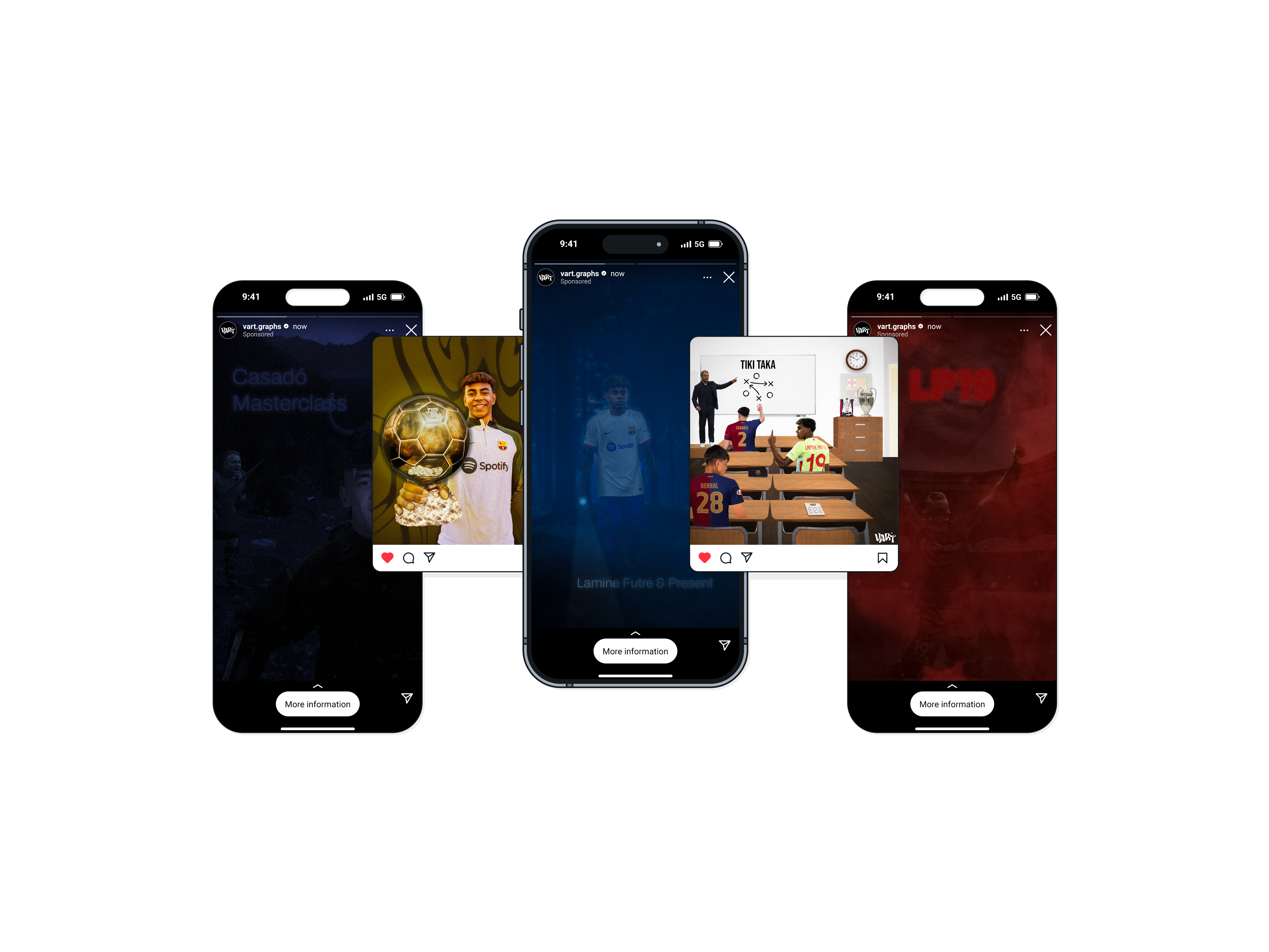 Golazogg football social media posts on three phone mockups
