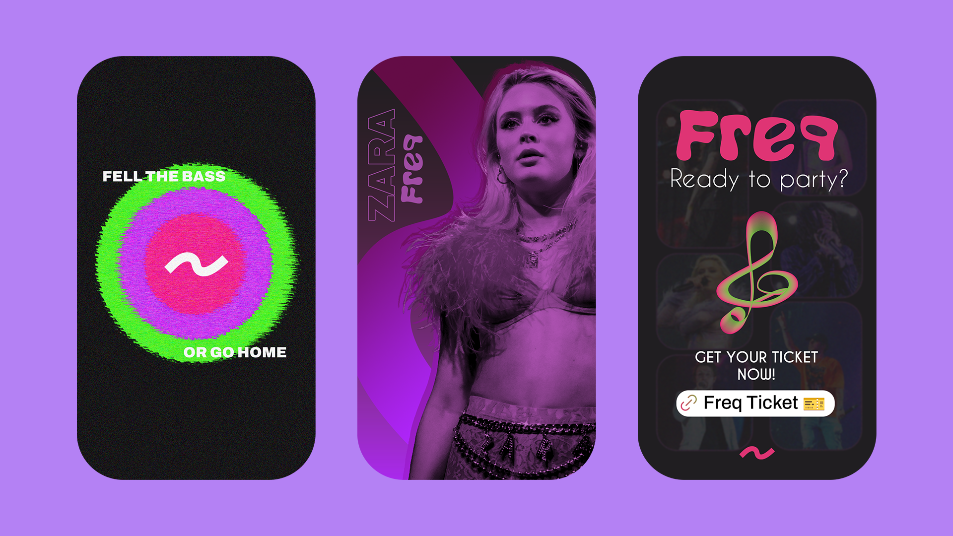 FREQ Festival Instagram story designs: countdown, headliner and ticket call to action
